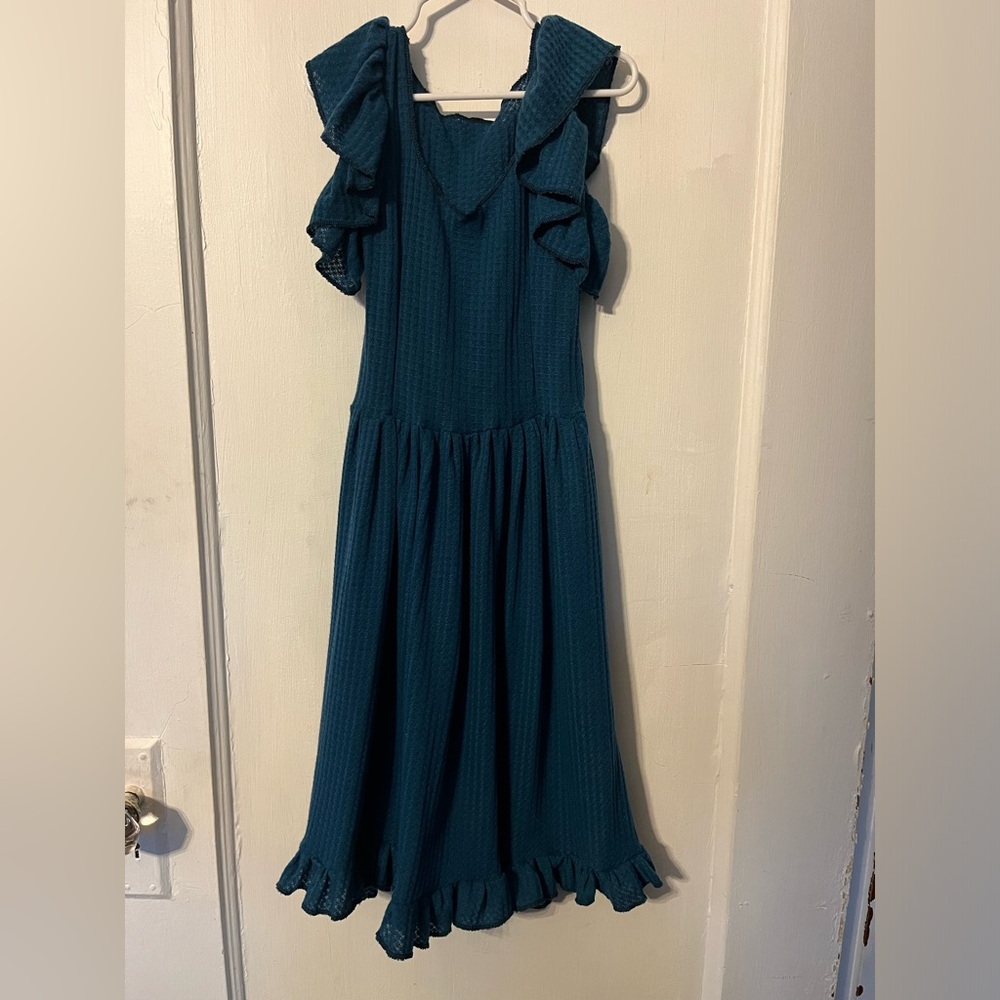 Southern Swag size 5T teal waffle knit dress